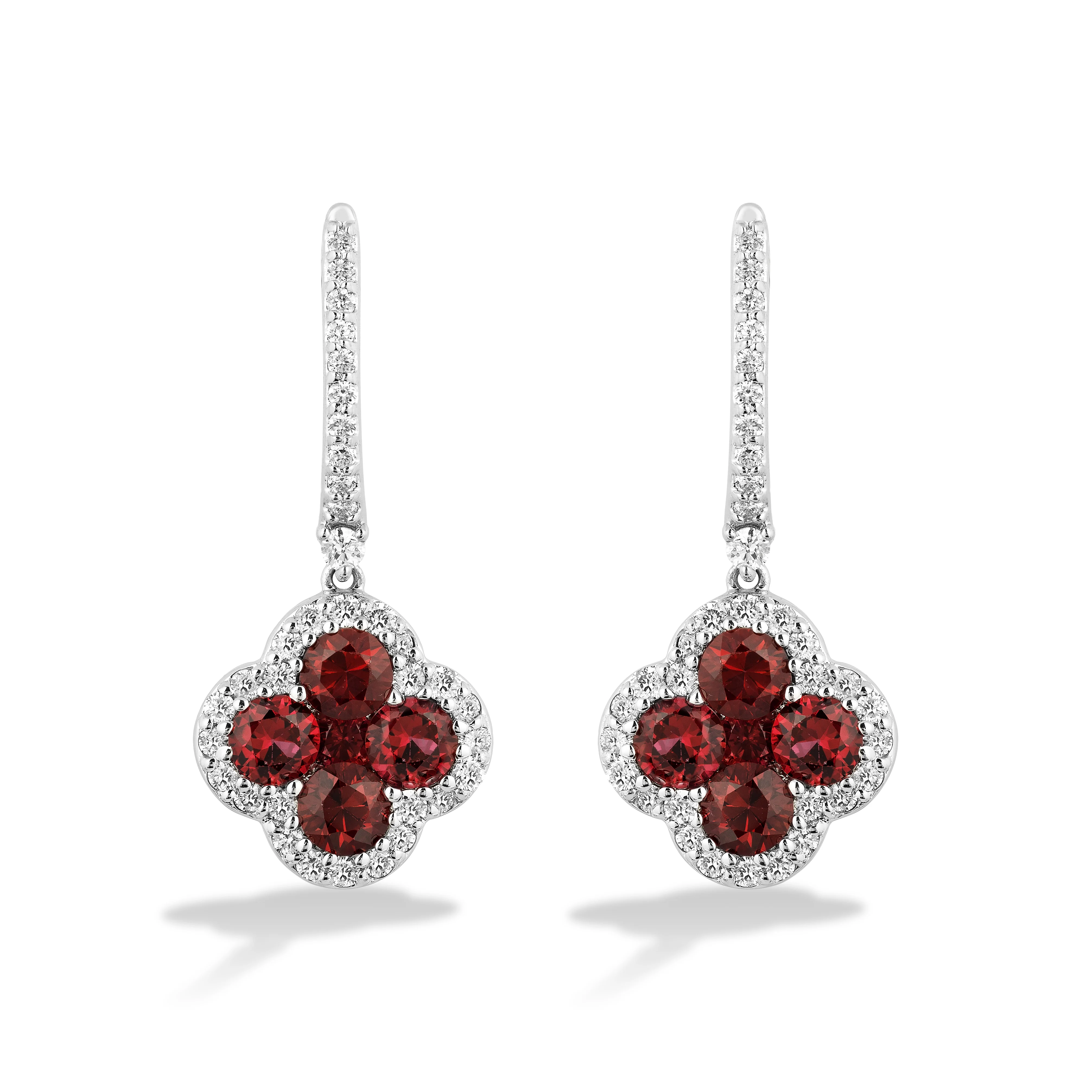 Sabel Collection 18K White Gold Ruby and Diamond Flower Dangle Earrings - Image 2