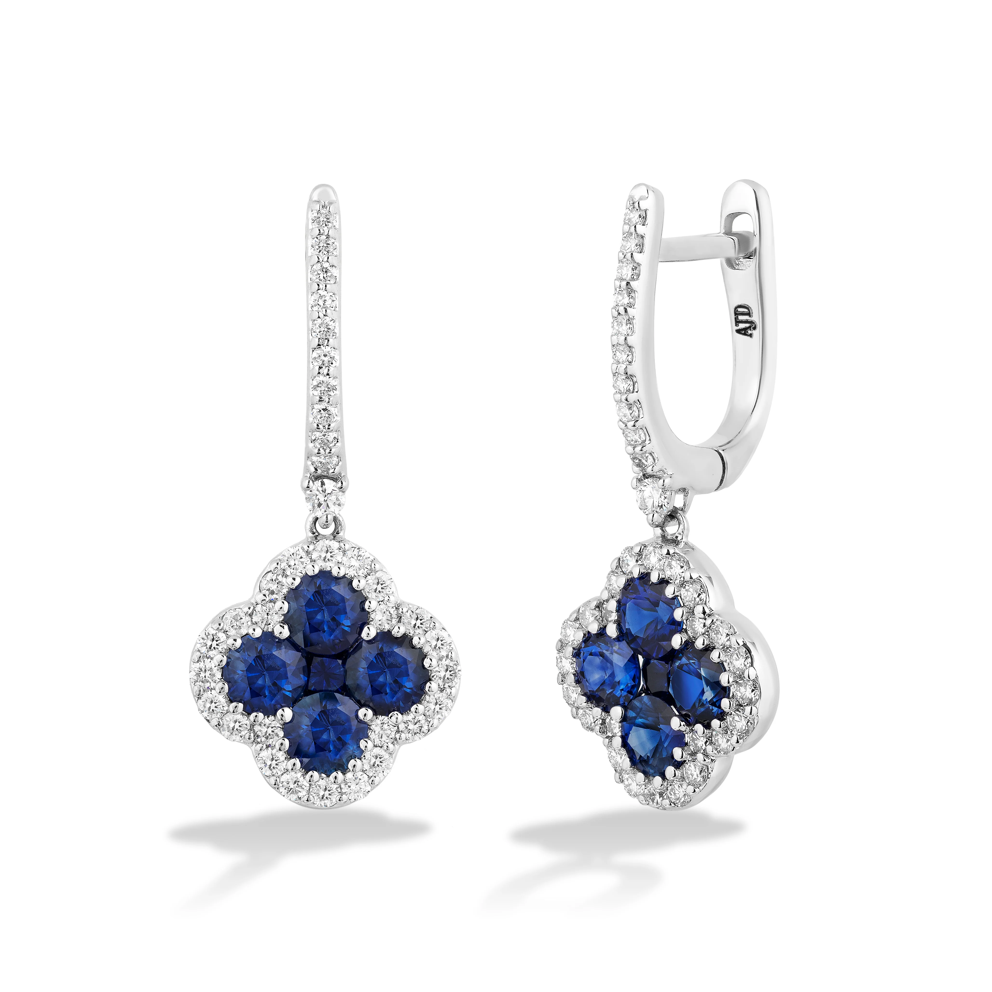 Sabel Collection 18K White Gold Sapphire and Diamond Clover Shape Dangle Earrings
