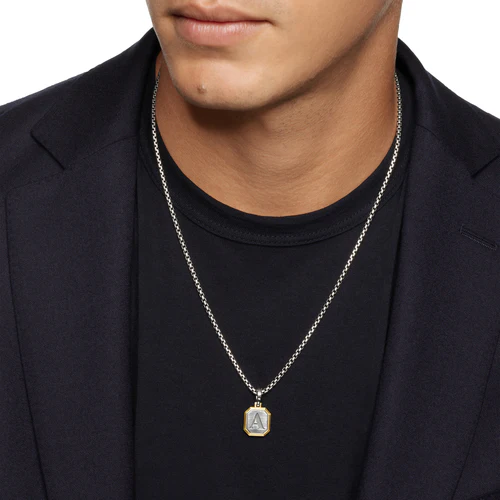 A Initial Amulet in Sterling Silver with 14K Yellow Gold, 17mm - Image 6