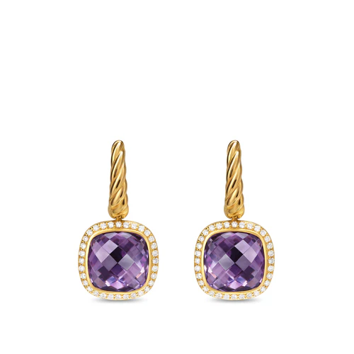 Albion Drop Earrings in 18K Yellow Gold with Amethyst and Diamonds, 10mm