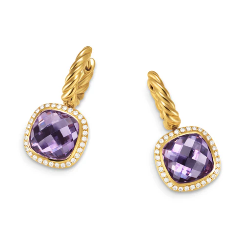Albion Drop Earrings in 18K Yellow Gold with Amethyst and Diamonds, 10mm - Image 3