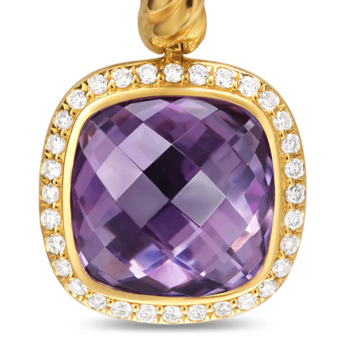 Albion Drop Earrings in 18K Yellow Gold with Amethyst and Diamonds, 10mm - Image 4