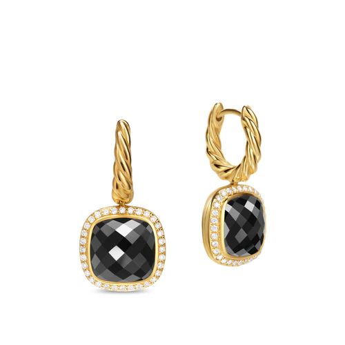 Albion Drop Earrings in 18K Yellow Gold with Black Onyx and Diamonds, 10mm - Image 2