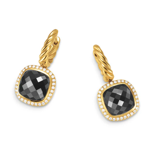 Albion Drop Earrings in 18K Yellow Gold with Black Onyx and Diamonds, 10mm - Image 3