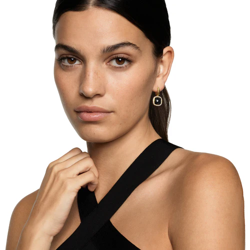 Albion Drop Earrings in 18K Yellow Gold with Black Onyx and Diamonds, 10mm - Image 5