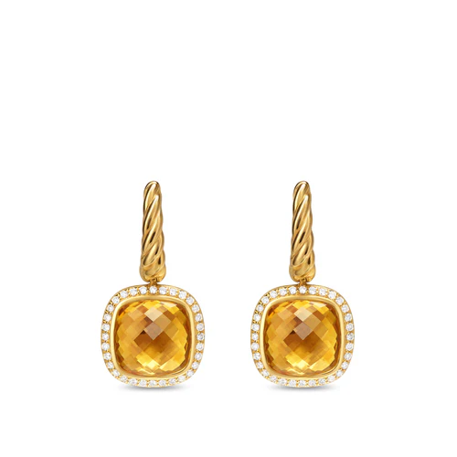Albion Drop Earrings in 18K Yellow Gold with Citrine and Diamonds, 10mm