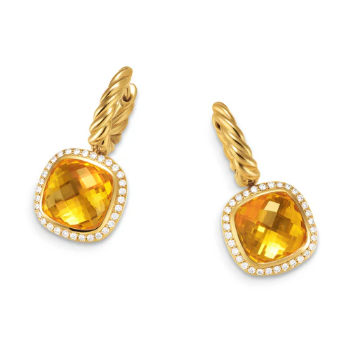 Albion Drop Earrings in 18K Yellow Gold with Citrine and Diamonds, 10mm - Image 3