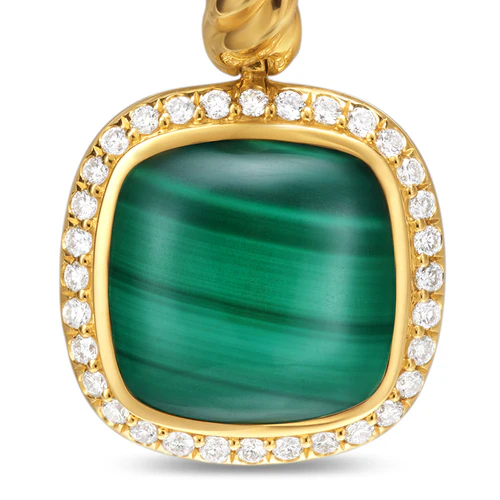 Albion Drop Earrings in 18K Yellow Gold with Malachite and Diamonds, 10mm - Image 4