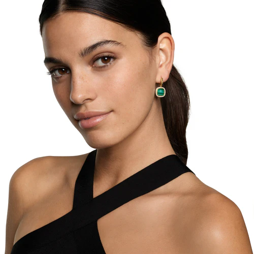 Albion Drop Earrings in 18K Yellow Gold with Malachite and Diamonds, 10mm - Image 5