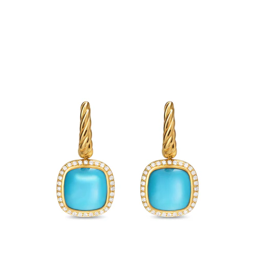Albion Drop Earrings in 18K Yellow Gold with Turquoise and Diamonds, 10mm