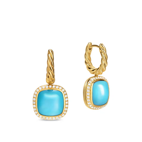 Albion Drop Earrings in 18K Yellow Gold with Turquoise and Diamonds, 10mm - Image 2