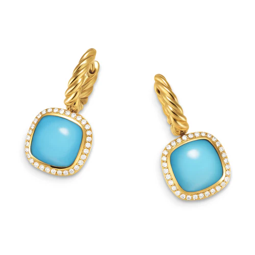Albion Drop Earrings in 18K Yellow Gold with Turquoise and Diamonds, 10mm - Image 3