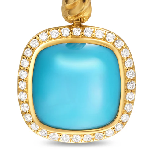 Albion Drop Earrings in 18K Yellow Gold with Turquoise and Diamonds, 10mm - Image 4
