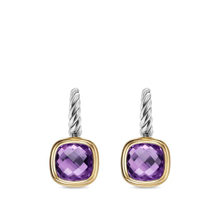 Albion Drop Earrings in Sterling Silver with 18K Yellow Gold and Amethyst, 10mm
