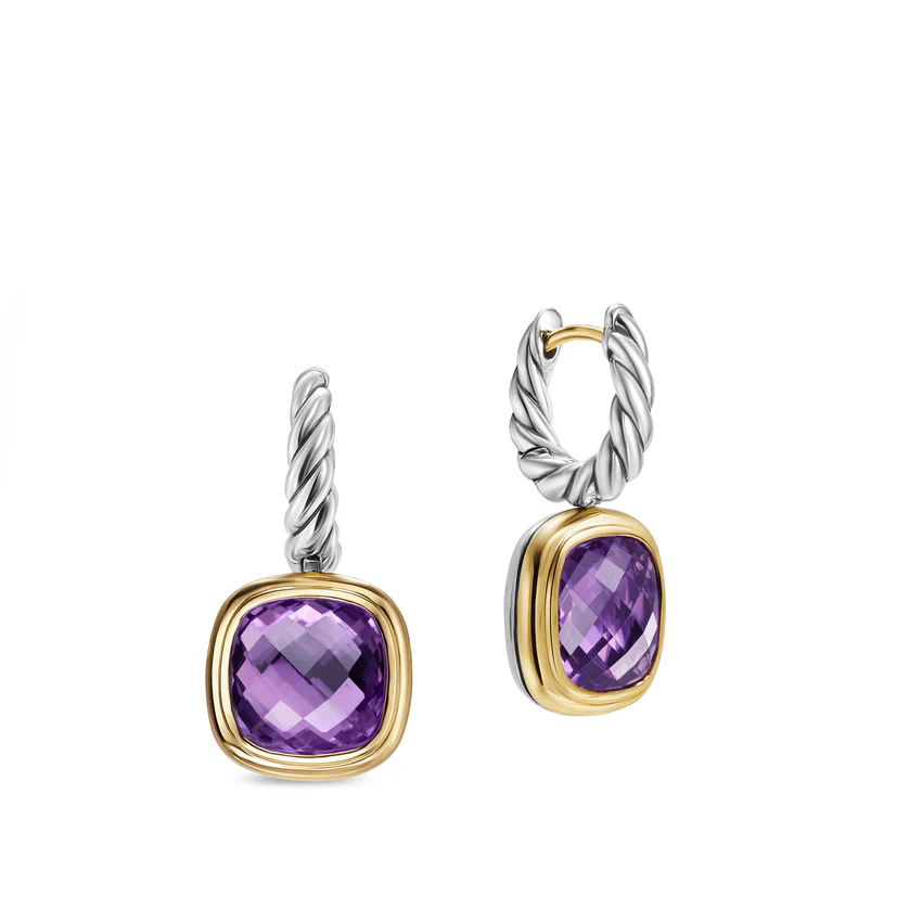 Albion Drop Earrings in Sterling Silver with 18K Yellow Gold and Amethyst, 10mm - Image 2