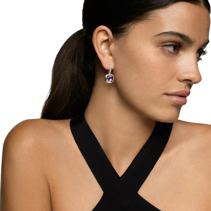 Albion Drop Earrings in Sterling Silver with 18K Yellow Gold and Amethyst, 10mm - Image 4