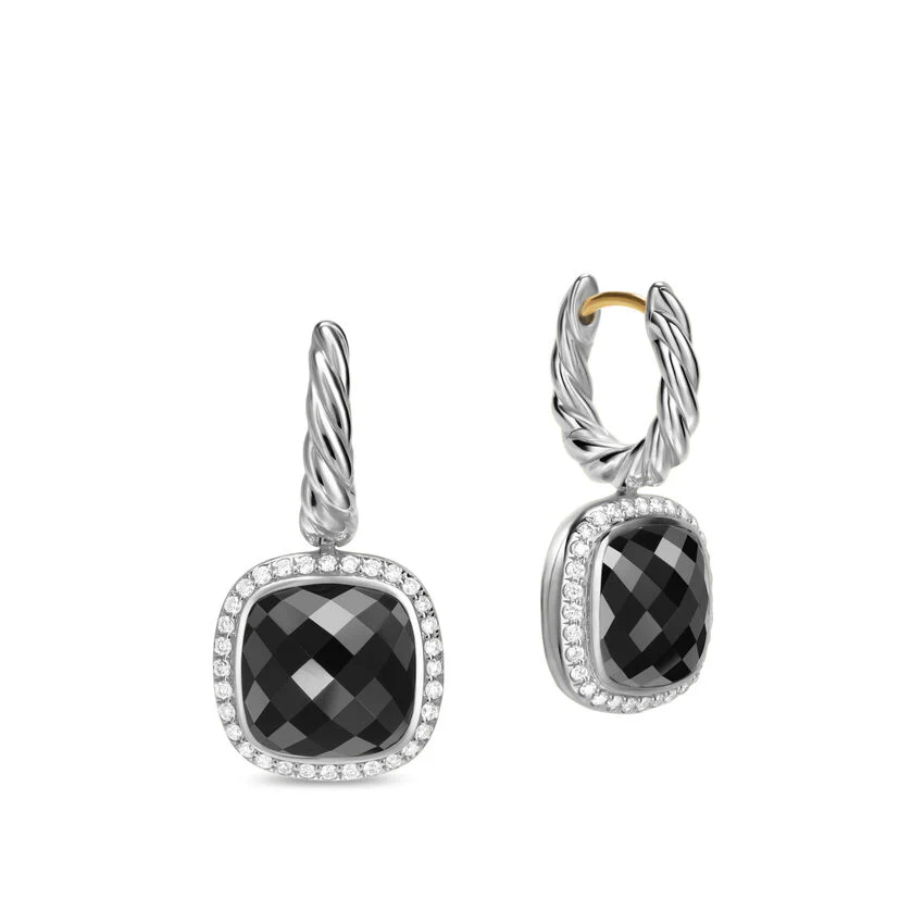 Albion Drop Earrings in Sterling Silver with Black Onyx and Diamonds, 10mm - Image 2