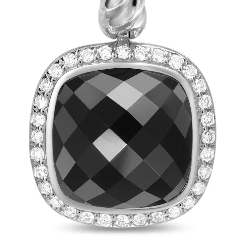 Albion Drop Earrings in Sterling Silver with Black Onyx and Diamonds, 10mm - Image 3