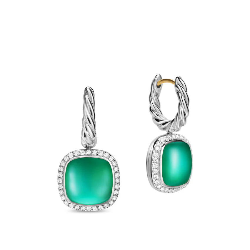 Albion Drop Earrings in Sterling Silver with Lagoon Orchid and Diamonds, 10mm - Image 2