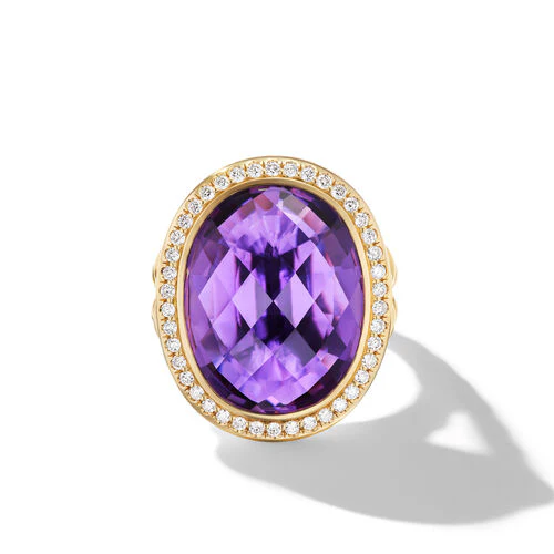 Albion Oval Ring in 18K Yellow Gold with Amethyst and Diamonds, 21mm - Image 3