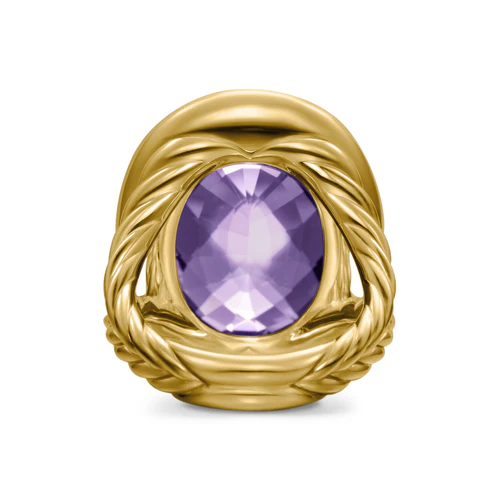 Albion Oval Ring in 18K Yellow Gold with Amethyst and Diamonds, 21mm - Image 4