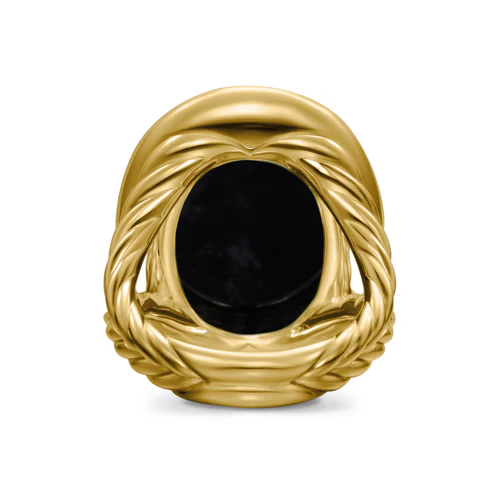 Albion Oval Ring in 18K Yellow Gold with Black Onyx and Diamonds, 21mm - Image 4