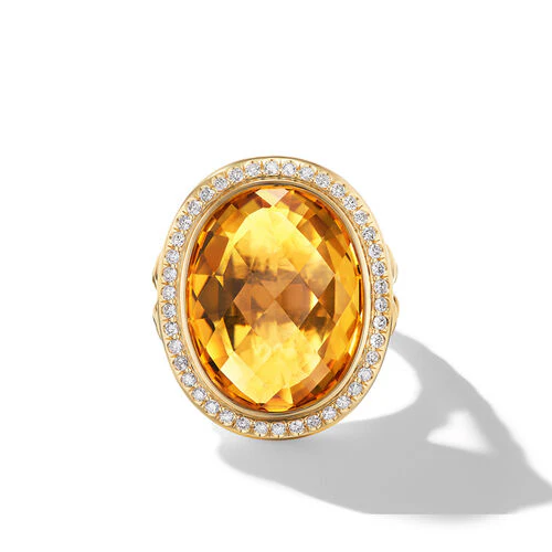 Albion Oval Ring in 18K Yellow Gold with Citrine and Diamonds, 21mm - Image 3