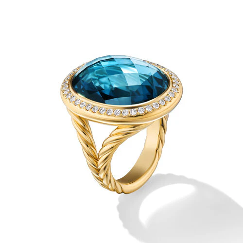 Albion Oval Ring in 18K Yellow Gold with Hampton Blue Topaz and Diamonds, 21mm - Image 2