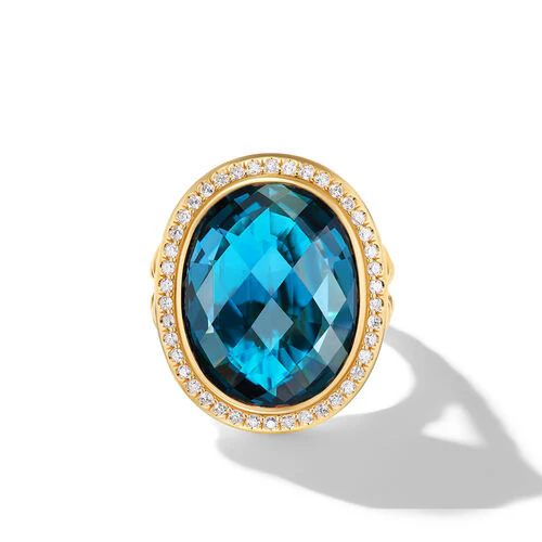 Albion Oval Ring in 18K Yellow Gold with Hampton Blue Topaz and Diamonds, 21mm - Image 3