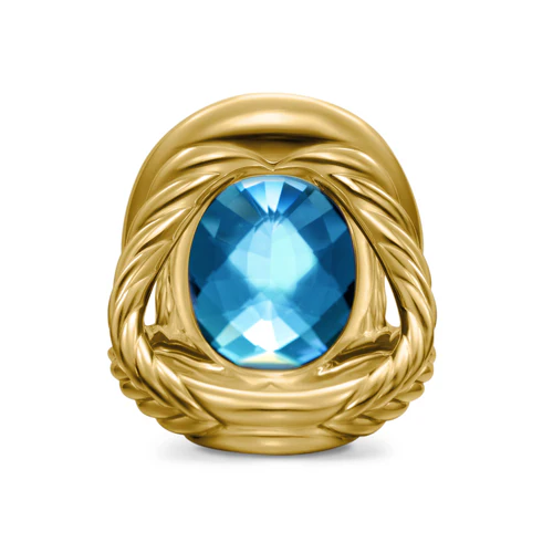 Albion Oval Ring in 18K Yellow Gold with Hampton Blue Topaz and Diamonds, 21mm - Image 4