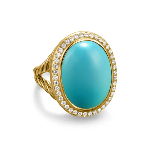 Albion Oval Ring in 18K Yellow Gold with Turquoise and Diamonds, 21mm