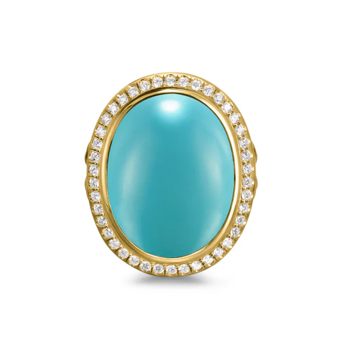 Albion Oval Ring in 18K Yellow Gold with Turquoise and Diamonds, 21mm - Image 3