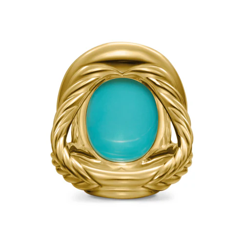 Albion Oval Ring in 18K Yellow Gold with Turquoise and Diamonds, 21mm - Image 4
