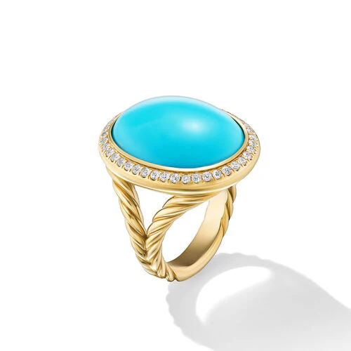 Albion Oval Ring in 18K Yellow Gold with Turquoise and Diamonds, 21mm - Image 2