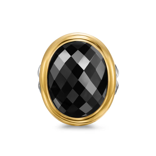 Albion Oval Ring in Sterling Silver with 18K Yellow Gold and Black Onyx, Size 7 - Image 3