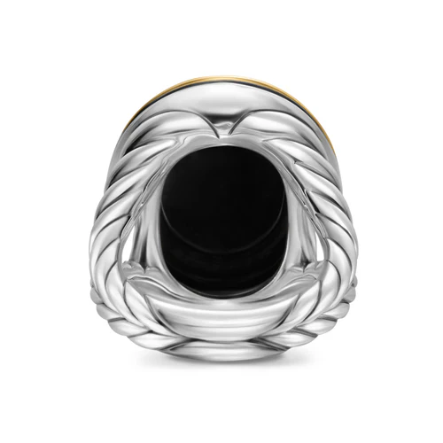 Albion Oval Ring in Sterling Silver with 18K Yellow Gold and Black Onyx, Size 7 - Image 4