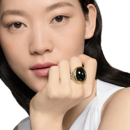 Albion Oval Ring in Sterling Silver with 18K Yellow Gold and Black Onyx, Size 7 - Image 5