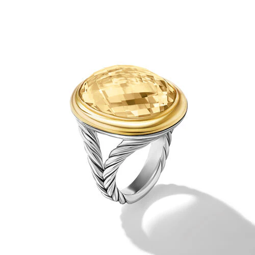 Albion Oval Ring in Sterling Silver with 18K Yellow Gold and Champagne Citrine, 21mm - Image 2