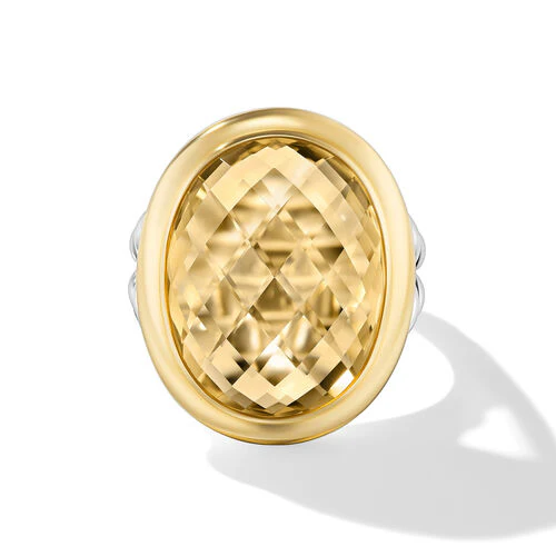 Albion Oval Ring in Sterling Silver with 18K Yellow Gold and Champagne Citrine, 21mm - Image 3