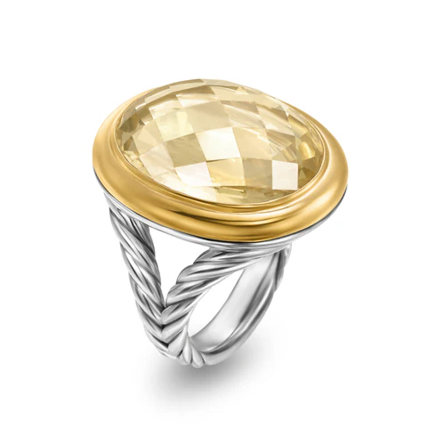 Albion Oval Ring in Sterling Silver with 18K Yellow Gold and Champagne Citrine, 21mm, Size 7 - Image 4