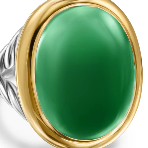 Albion Oval Ring in Sterling Silver with 18K Yellow Gold and Green Onyx, 21mm, Size 7 - Image 5