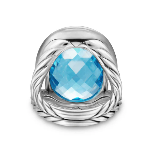 Albion Oval Ring in Sterling Silver with Blue Topaz and Diamonds, 21mm - Image 4