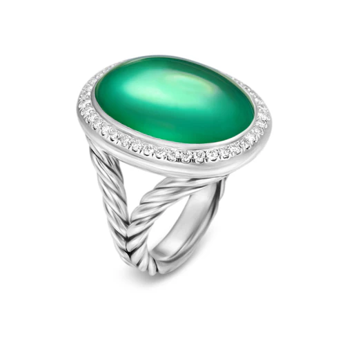 Albion Oval Ring in Sterling Silver with Lagoon Orchid and Diamonds, 21mm - Image 2
