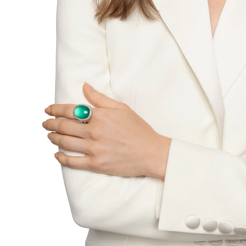 Albion Oval Ring in Sterling Silver with Lagoon Orchid and Diamonds, 21mm - Image 5