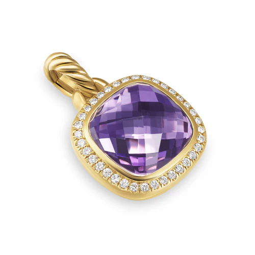 Albion Pendant in 18K Yellow Gold with Amethyst and Diamonds, 11mm - Image 3