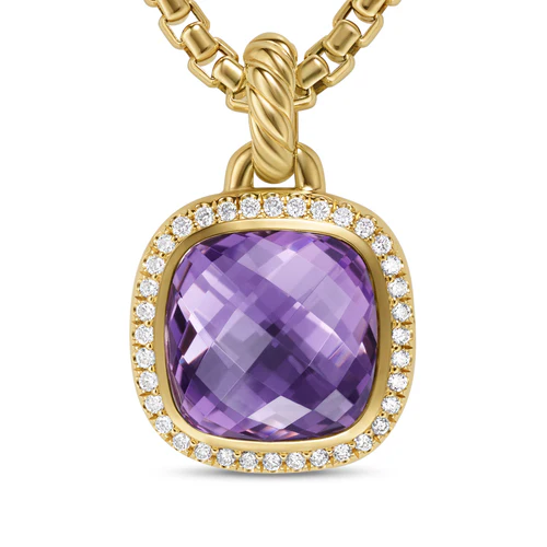 Albion Pendant in 18K Yellow Gold with Amethyst and Diamonds, 11mm - Image 4