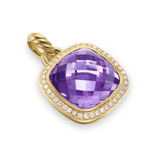 Albion Pendant in 18K Yellow Gold with Amethyst and Diamonds, 15mm - Image 3