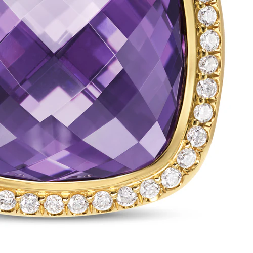Albion Pendant in 18K Yellow Gold with Amethyst and Diamonds, 15mm - Image 4