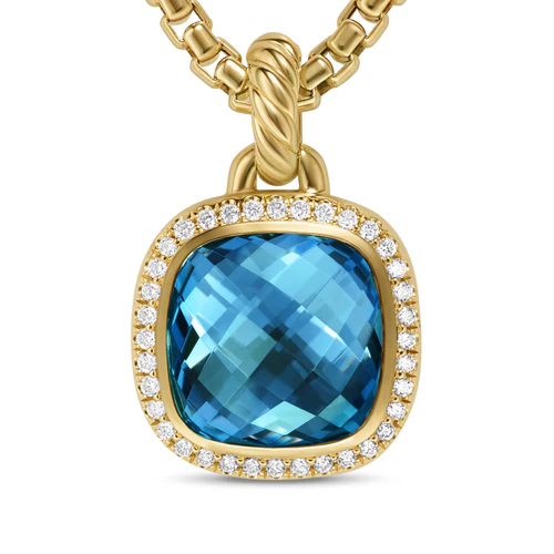 Albion Pendant in 18K Yellow Gold with Hampton Blue Topaz and Diamonds, 11mm - Image 4