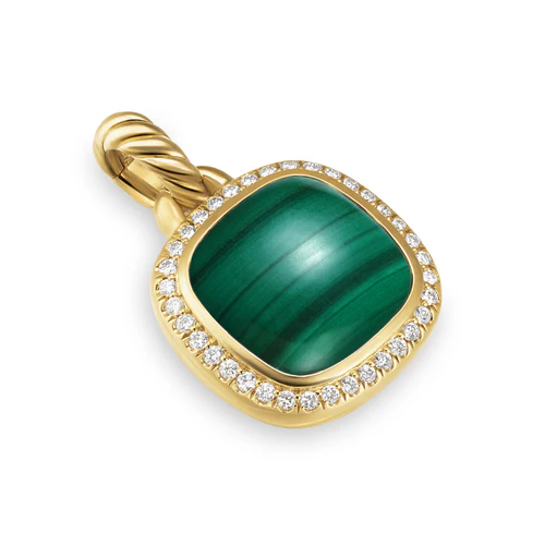 Albion Pendant in 18K Yellow Gold with Malachite and Diamonds, 11mm - Image 3